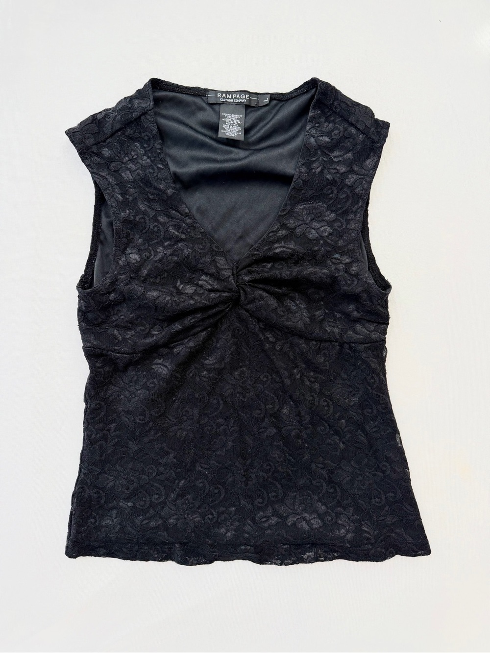 Vintage Rampage Black Lace Twist-Front Sleeveless Coquette Grunge Whimsygoth M